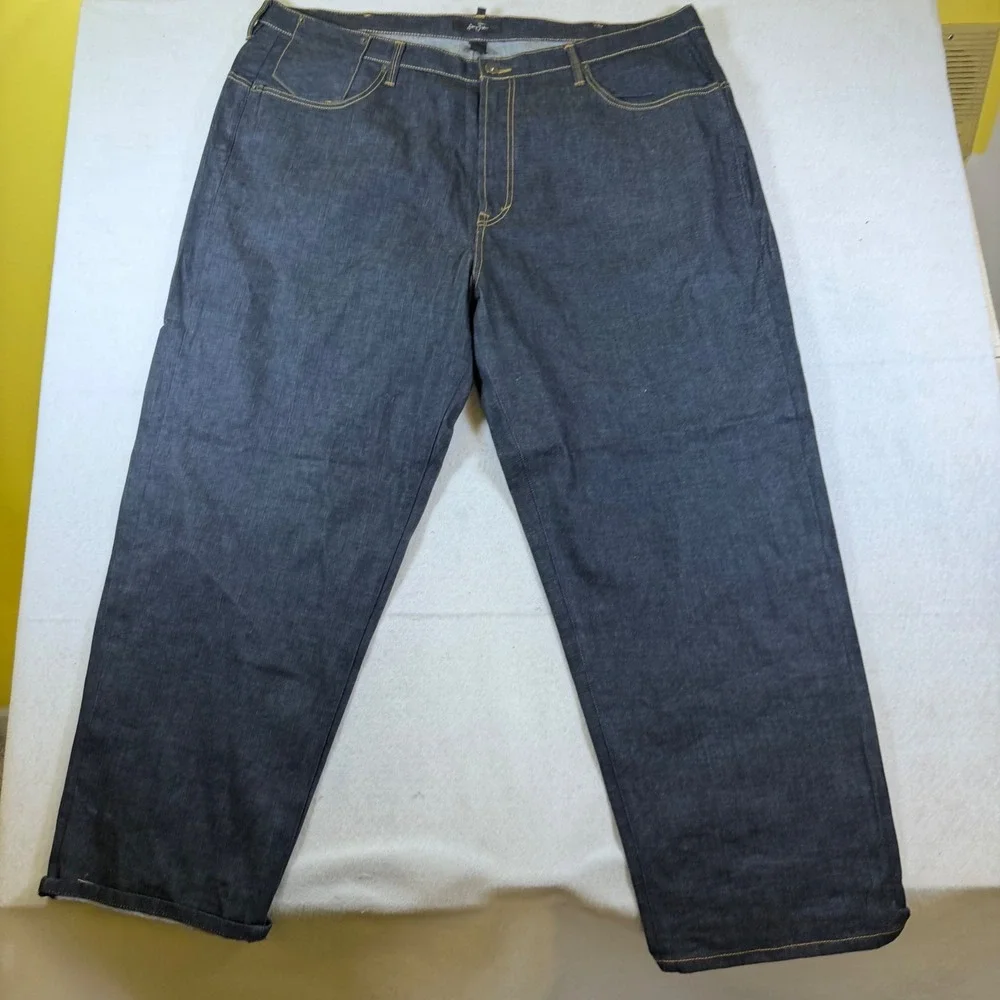 Sean John Mens Baggy Raw Denim Jeans Dark Wash Purple Fleur De Lis Size 48B